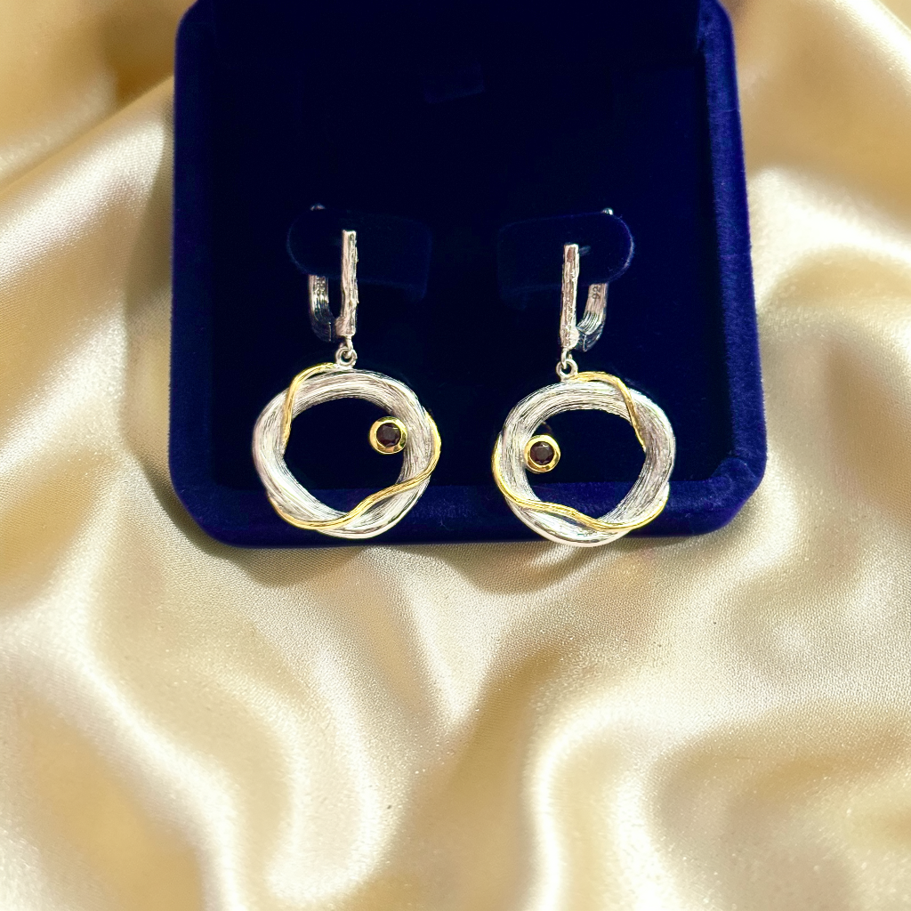 Golden Orbit Garnet Earrings