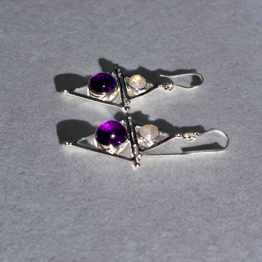 Mystic Element Earrings – Amethyst & Moonstone | Sterling Silver