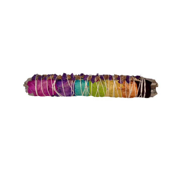 Rose Aura Cleanse – 9” White Sage & Rainbow Petal Smudge Stick