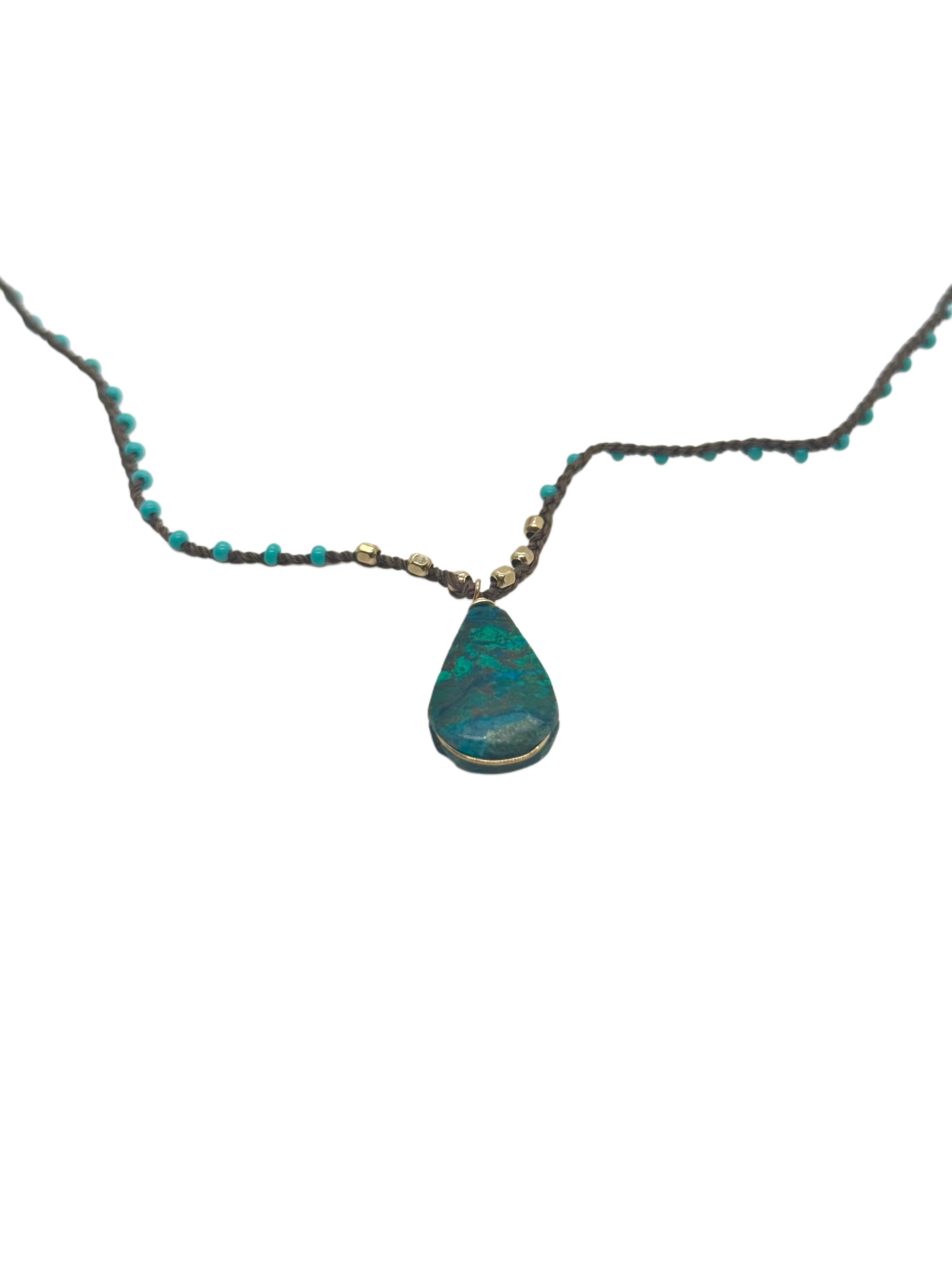 Turquoise Chrysocolla Braided Silk Thread Necklace image 1