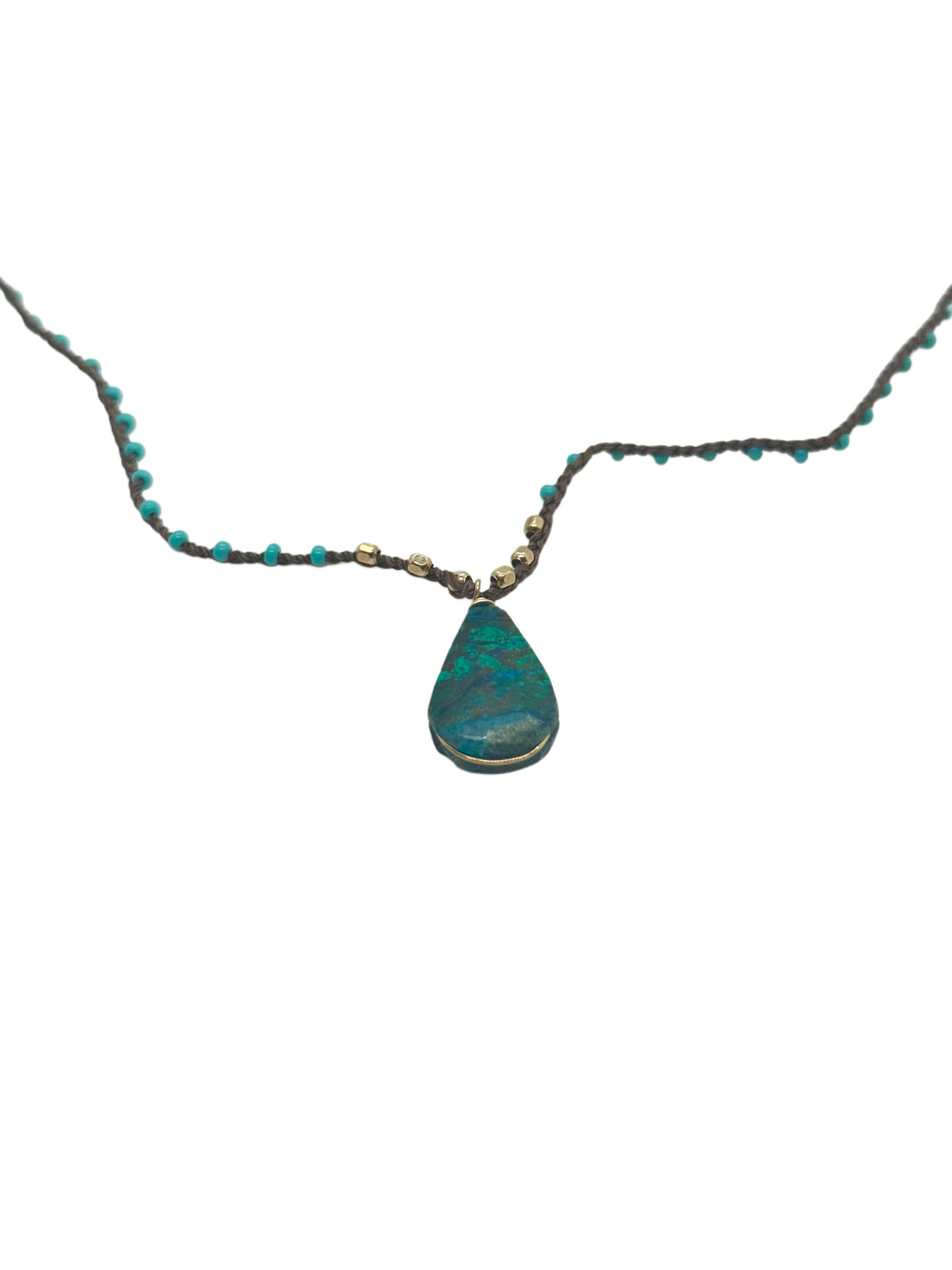 Turquoise Chrysocolla Braided Silk Thread Necklace image 1