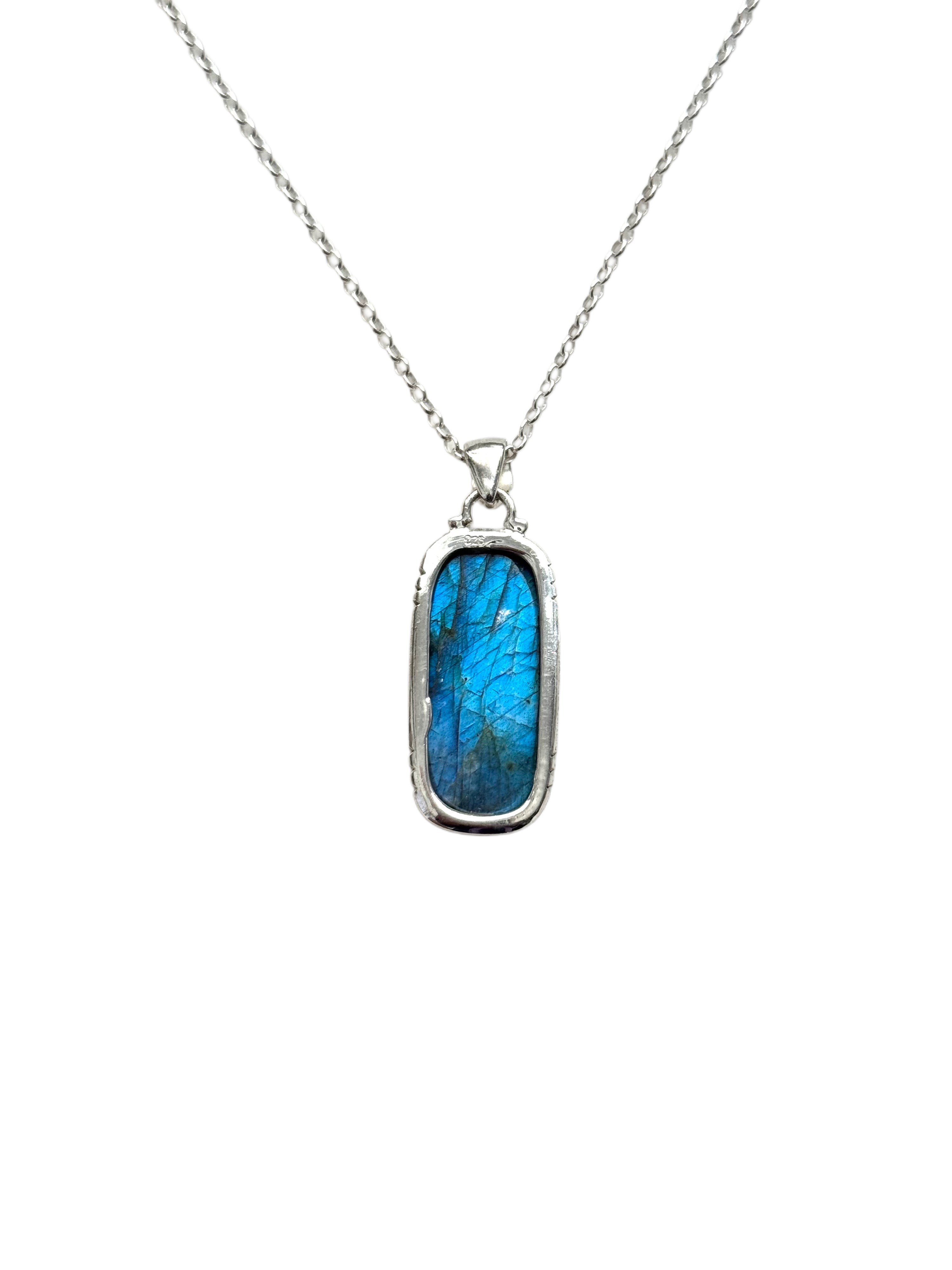 Labradorite Sterling Silver Rectangle Pendant