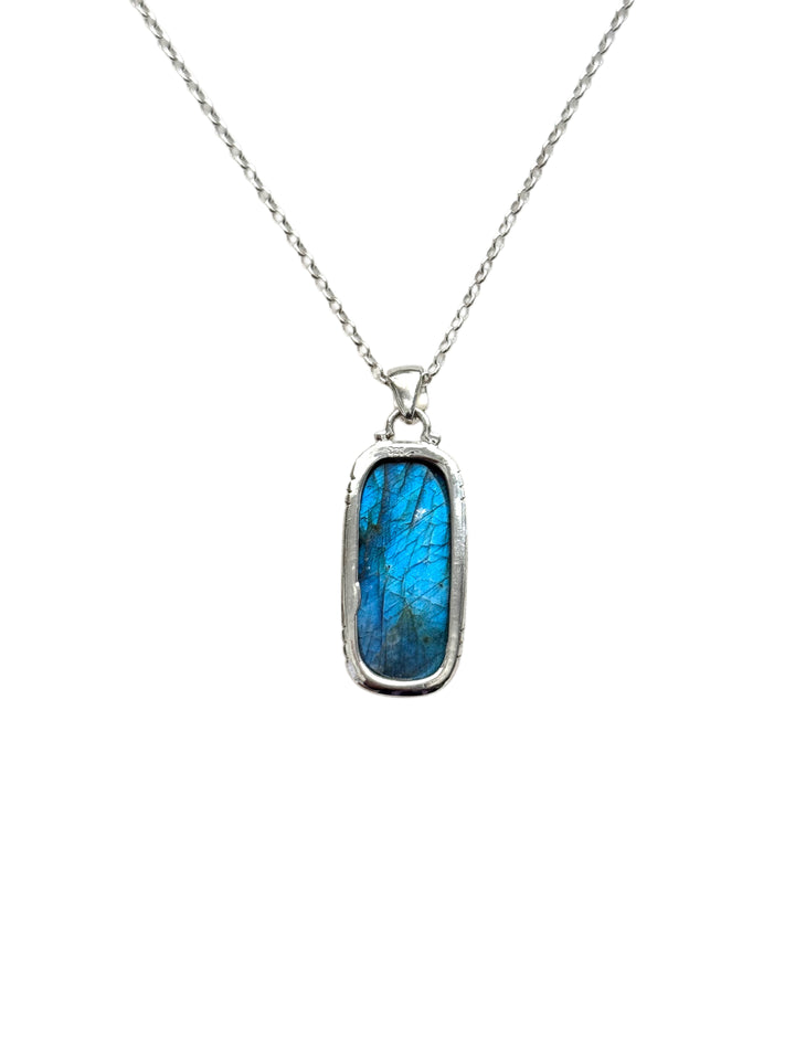Labradorite Sterling Silver Rectangle Pendant