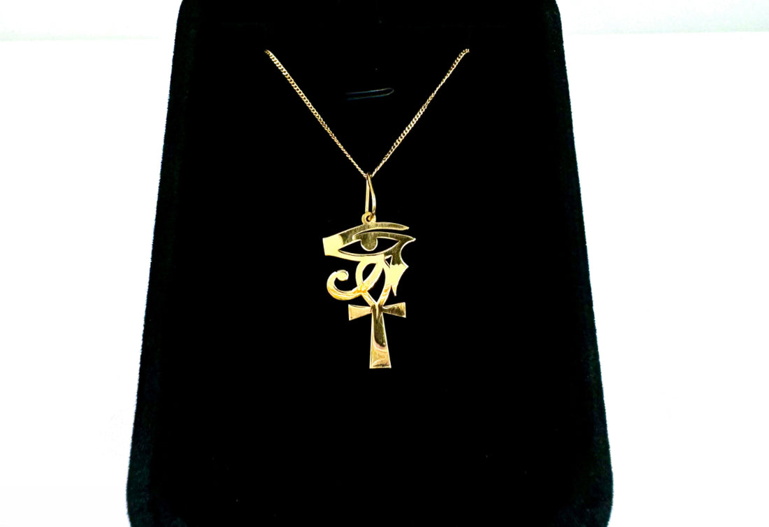 18K Gold Eye of Horus Ankh Egyptian Necklace image 0
