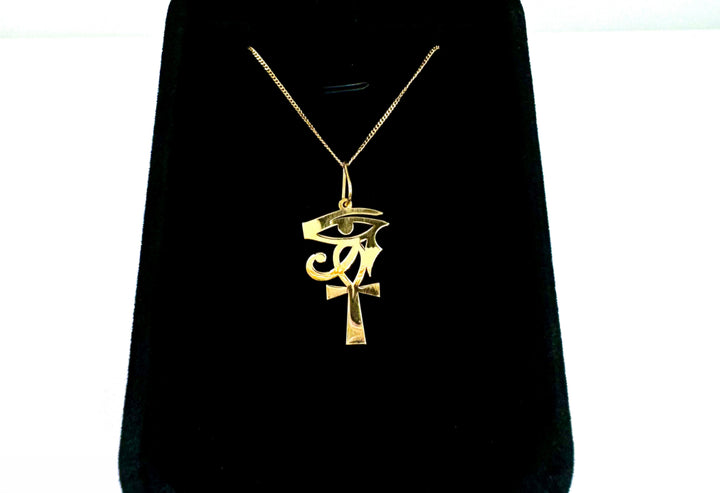 18K Gold Eye of Horus Ankh Egyptian Necklace image 0
