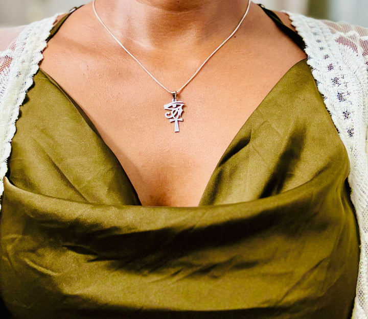 Eye Of Horus Silver Ankh Cross Necklace image 1