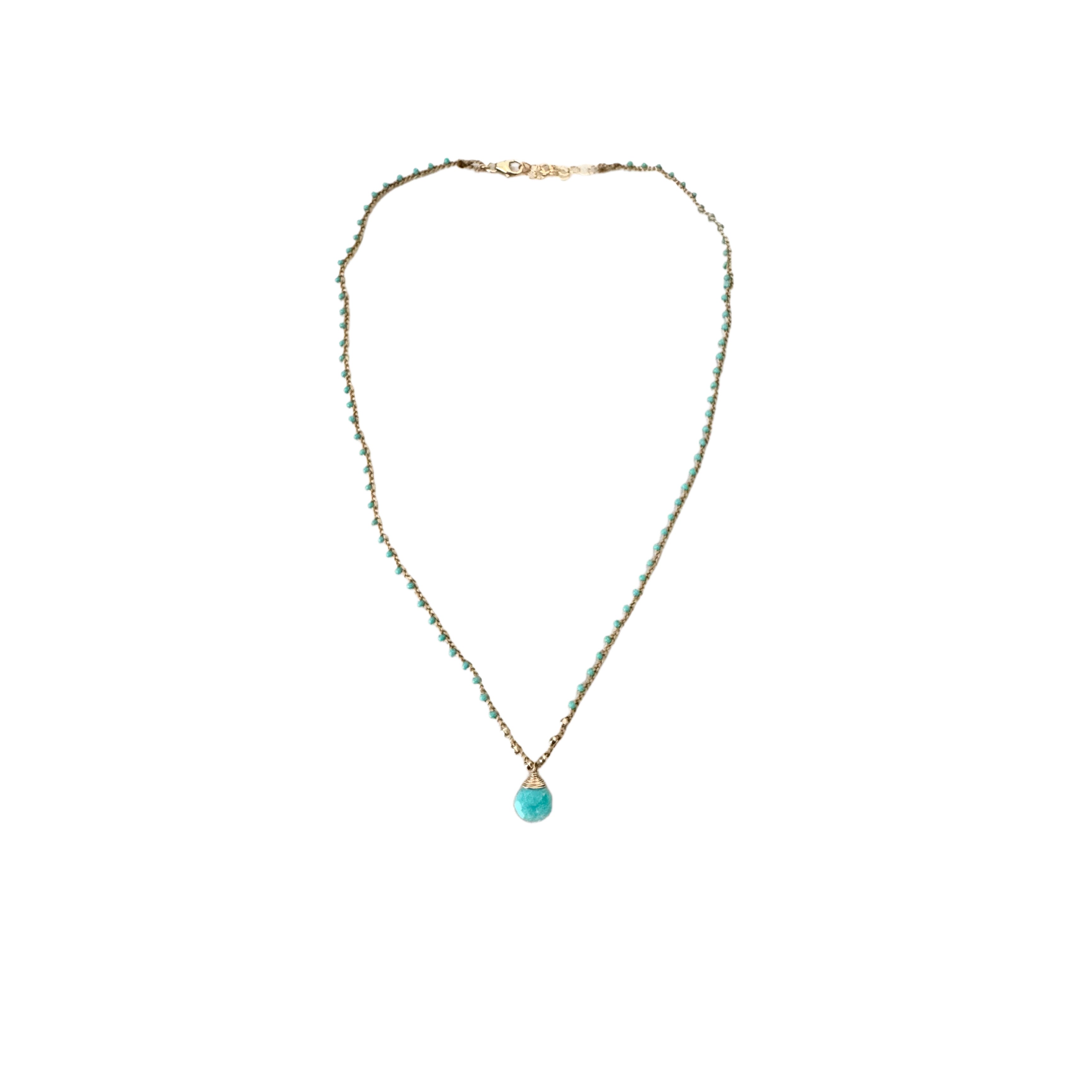 Turquoise Braided Tan Silk Briolette Pendant Necklace