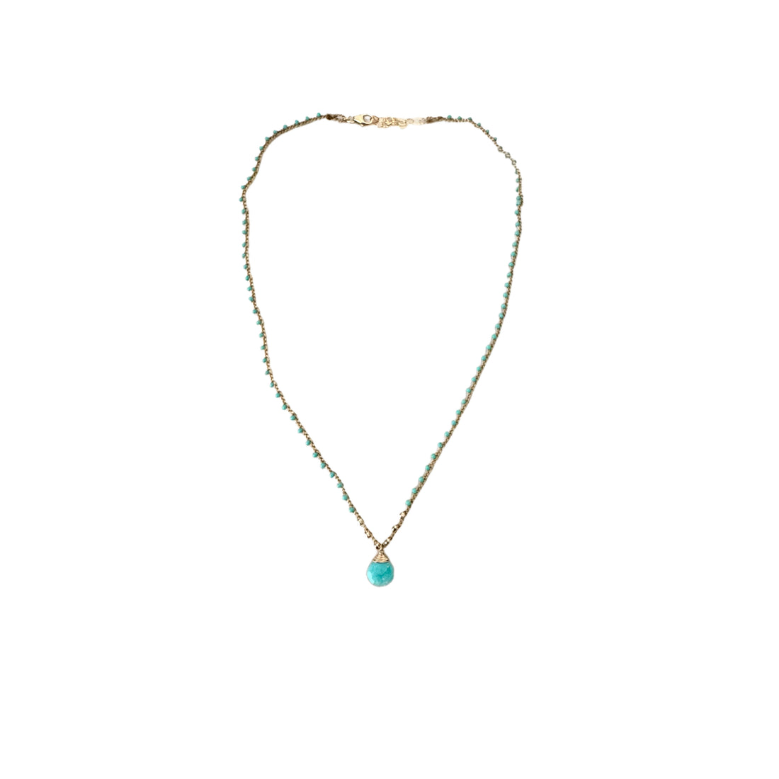 Turquoise Braided Tan Silk Briolette Pendant Necklace