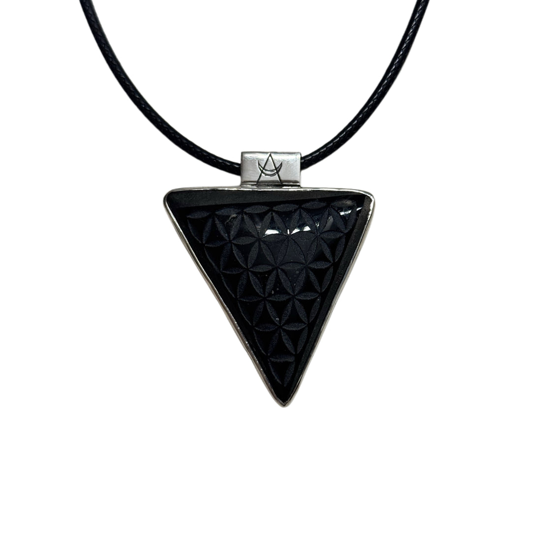 Obsidian Flower of Life Triangle Necklace