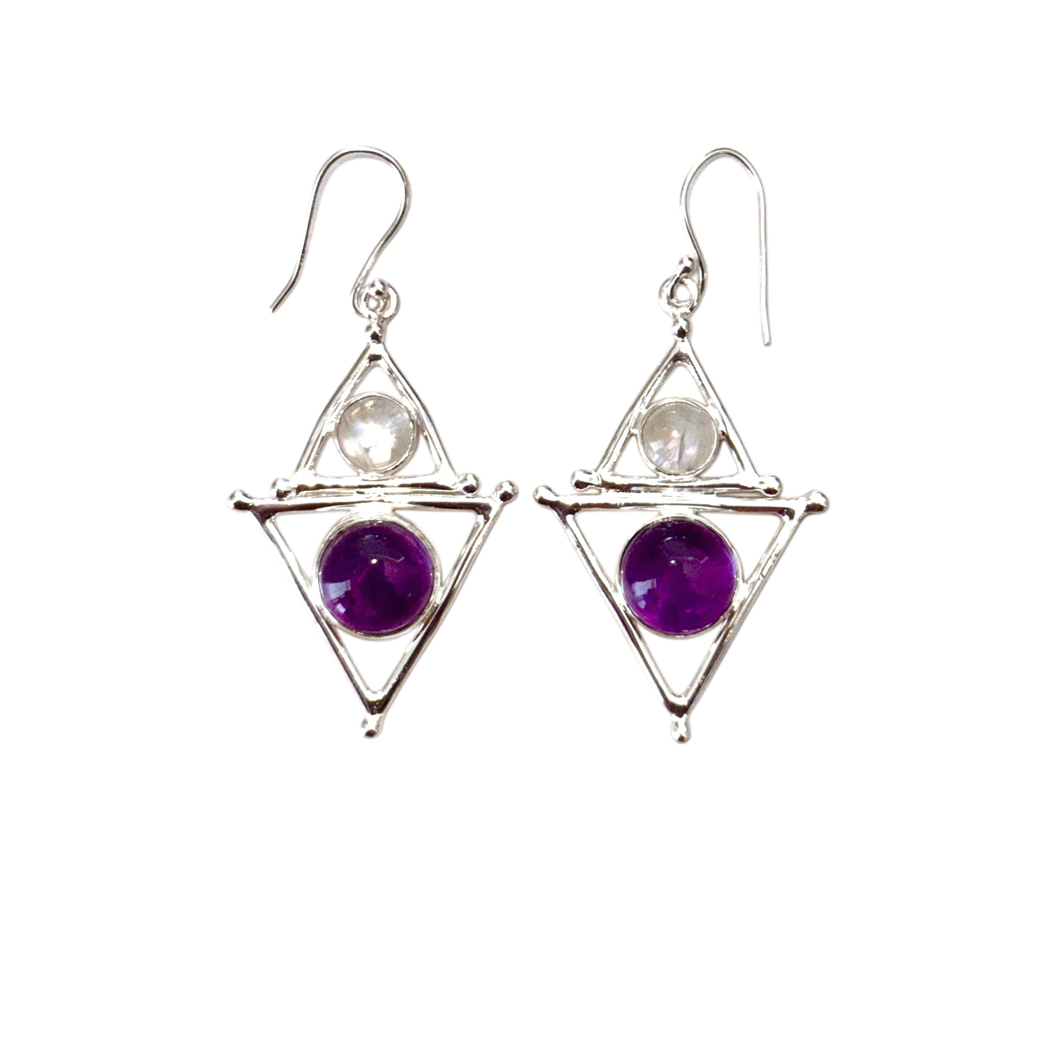 Mystic Element Earrings – Amethyst & Moonstone | Sterling Silver
