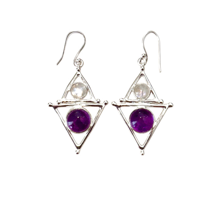 Mystic Element Earrings – Amethyst & Moonstone | Sterling Silver