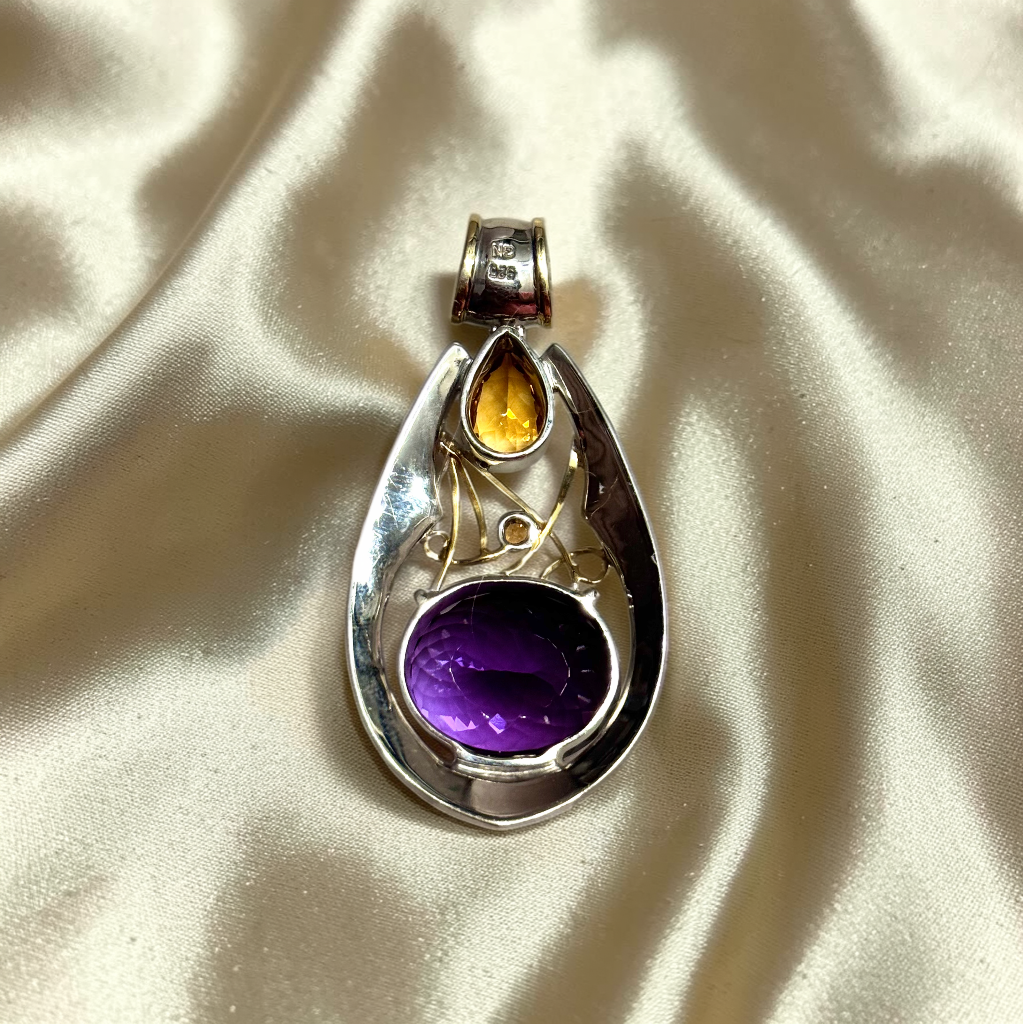 Imperial Twilight Amethyst & Citrine Necklace – 18K Gold-Plated 925 Sterling Silver
