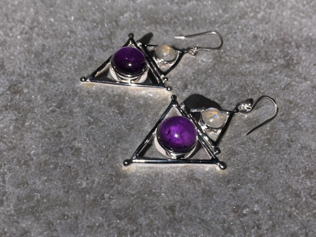 Mystic Element Earrings – Amethyst & Moonstone | Sterling Silver