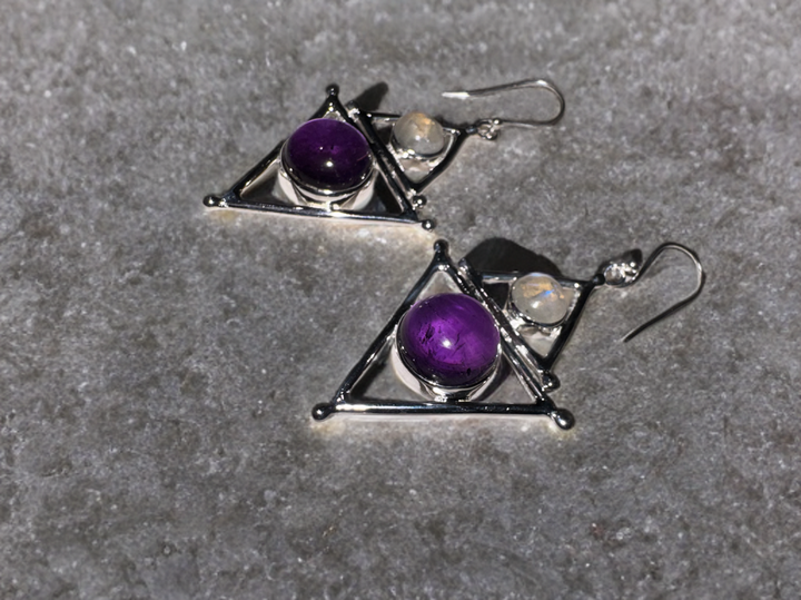 Mystic Element Earrings – Amethyst & Moonstone | Sterling Silver