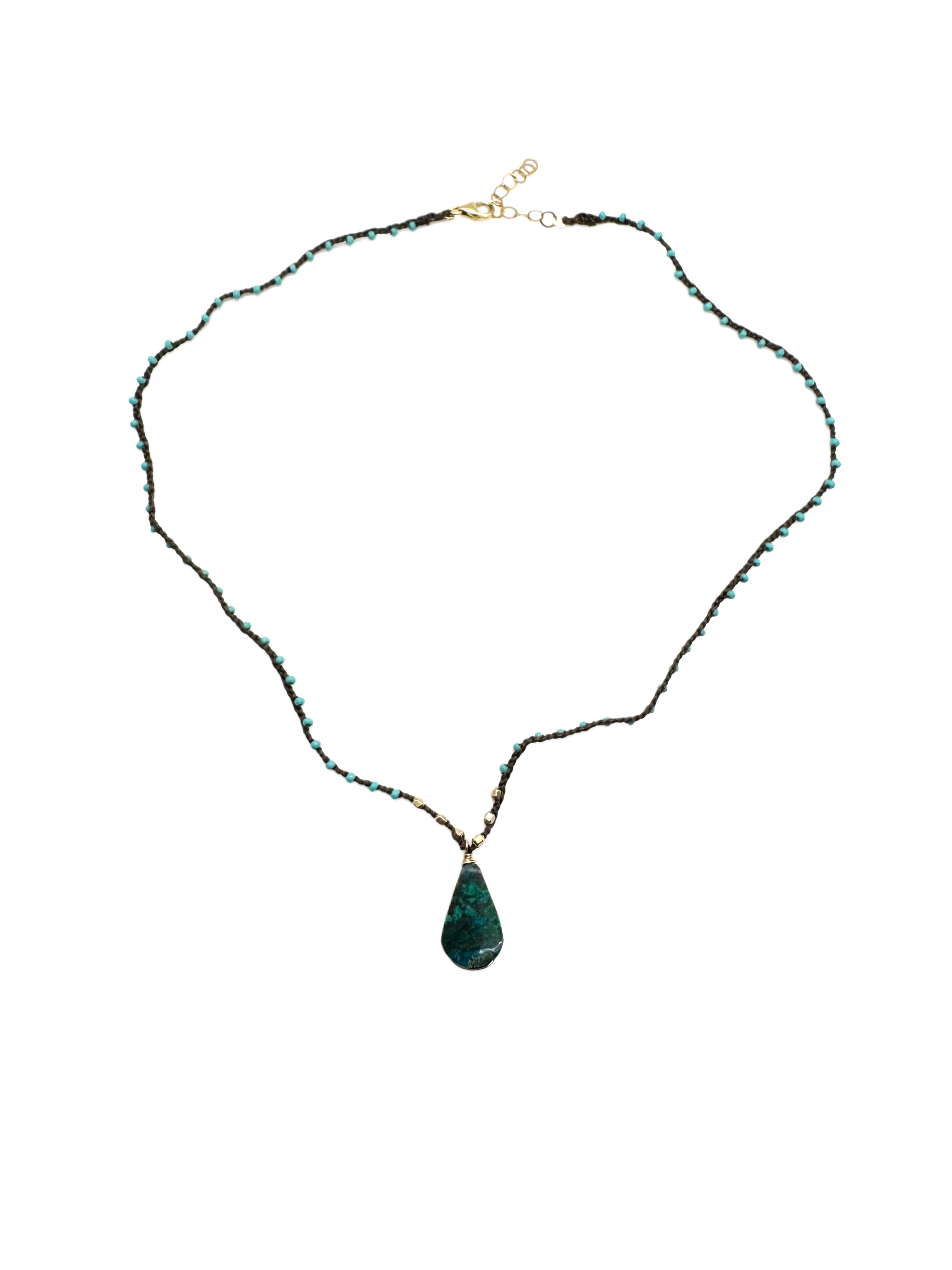 Turquoise Chrysocolla Braided Silk Thread Necklace image 0