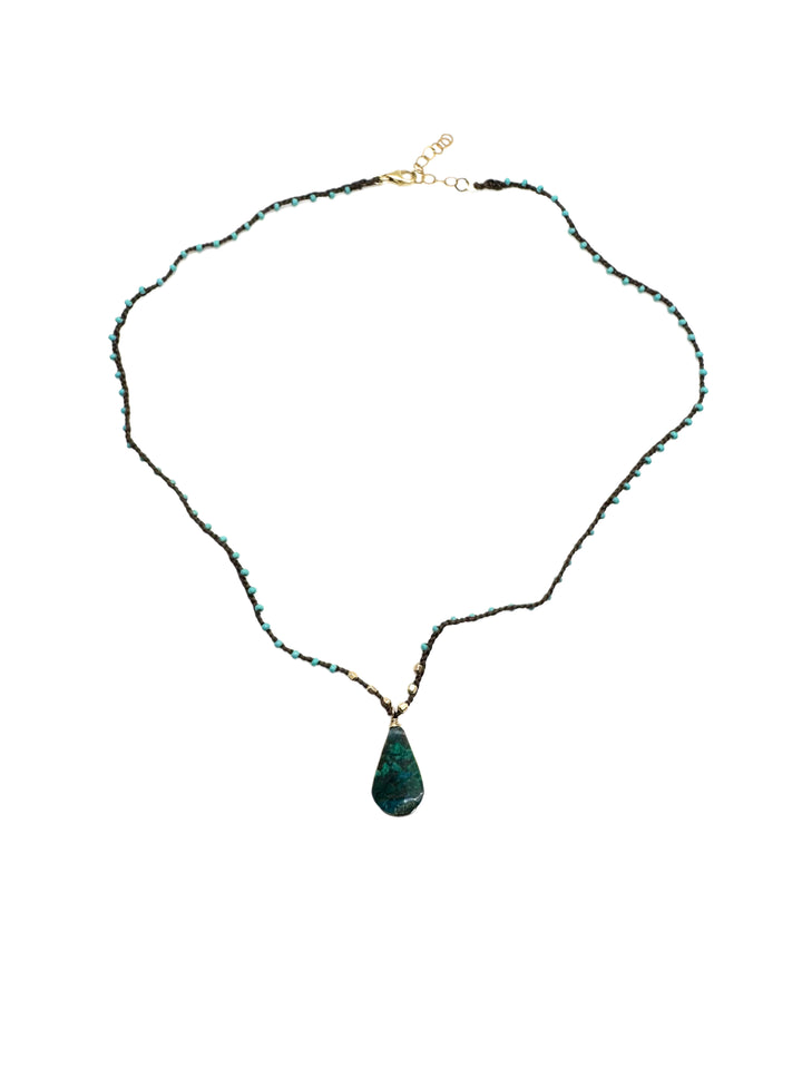 Turquoise Chrysocolla Braided Silk Thread Necklace image 0