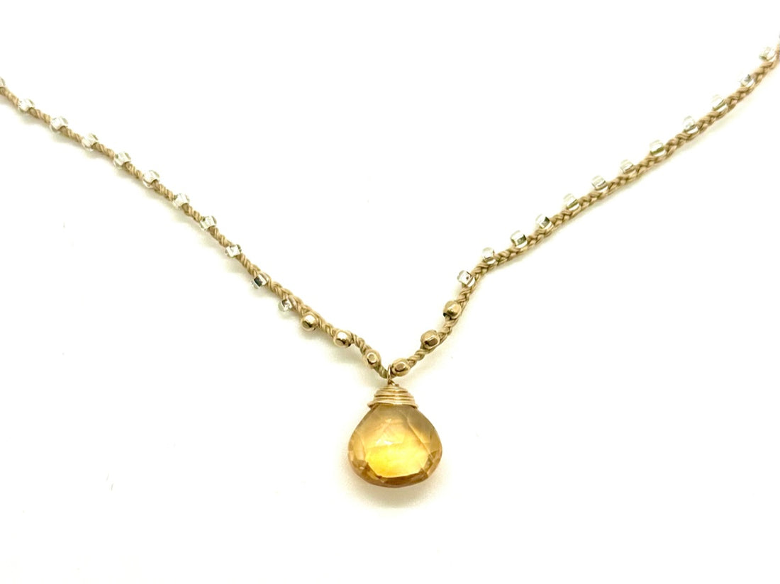 Citrine Briolette Boho Braided Necklace image 0