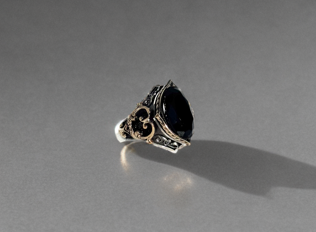 Men’s Black Crystal Signet Ring