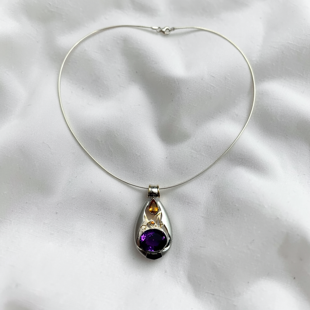 Imperial Twilight Amethyst & Citrine Necklace – 18K Gold-Plated 925 Sterling Silver