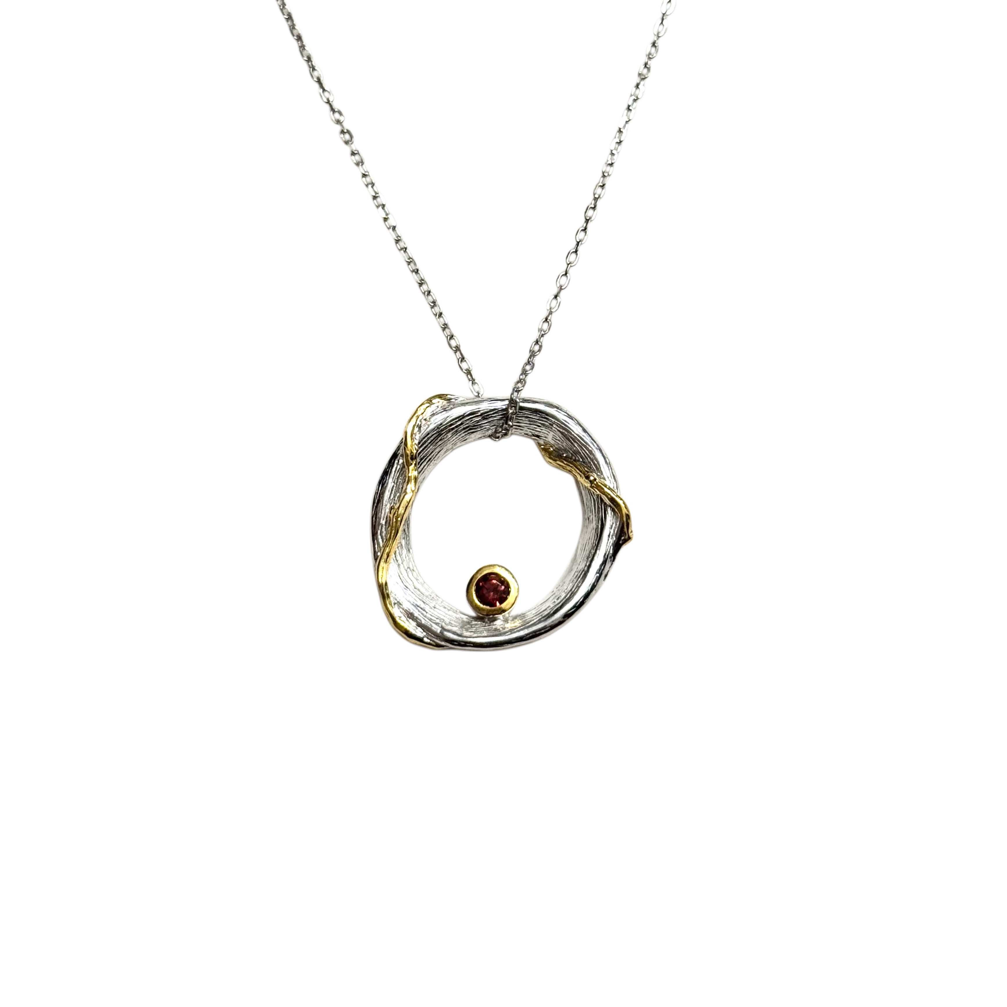 Golden Orbit Garnet Pendant Necklace
