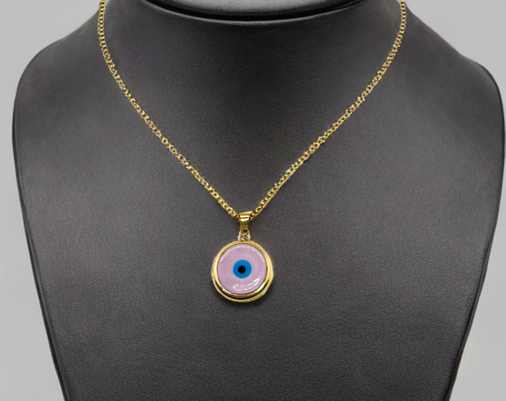 Pink Evil Eye Gold Necklace image 1