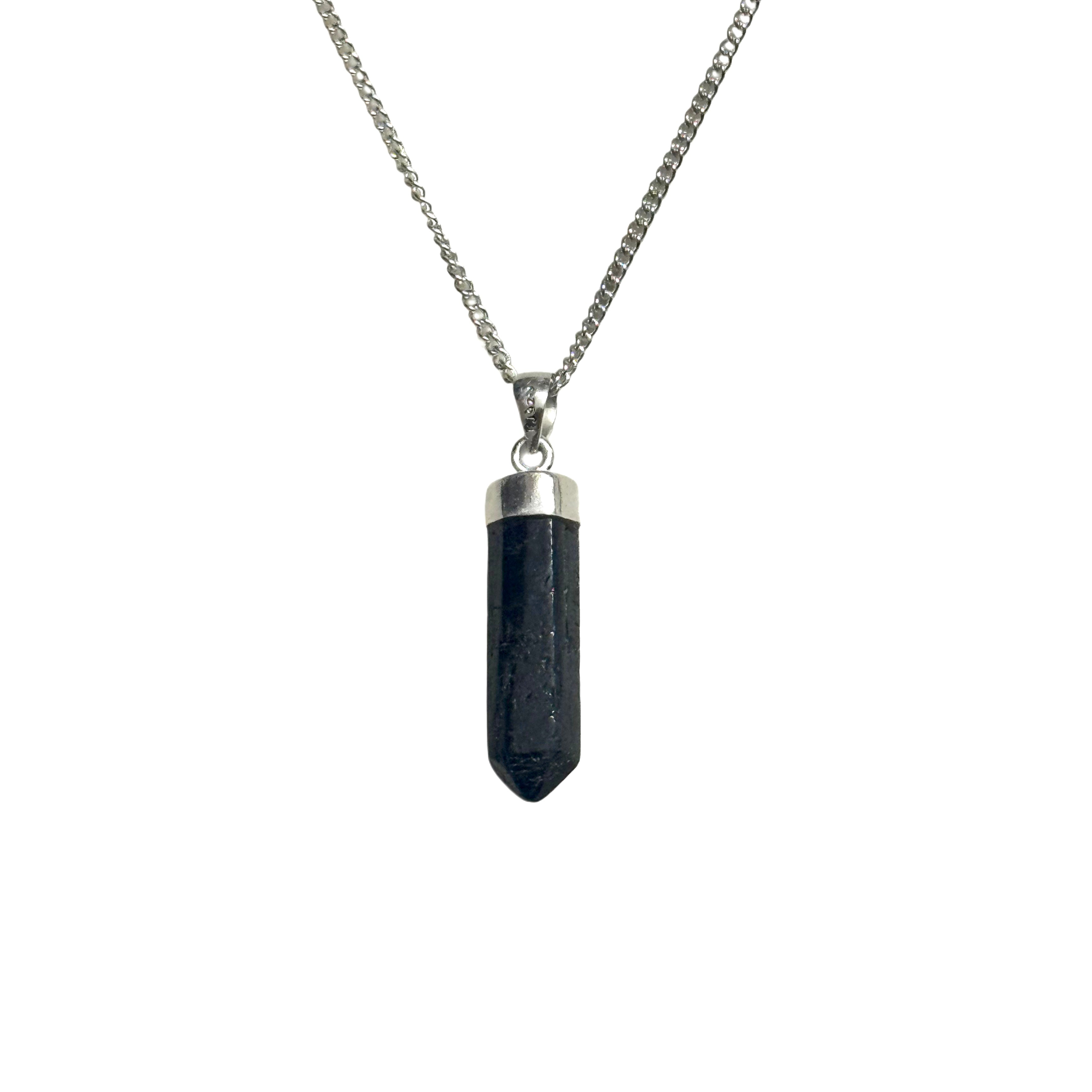 Black Tourmaline Pencil Pendant Necklace