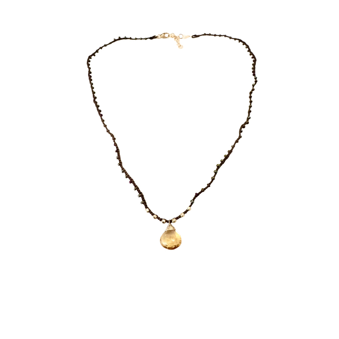 Citrine Briolette Brown Braided Silk Necklace