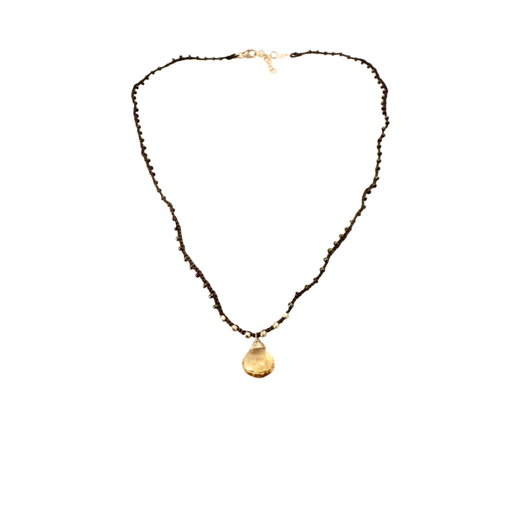 Citrine Briolette Brown Braided Silk Necklace