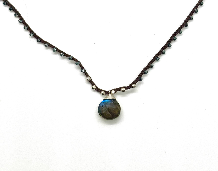 Labradorite Briolette Boho Braided Necklace image 0