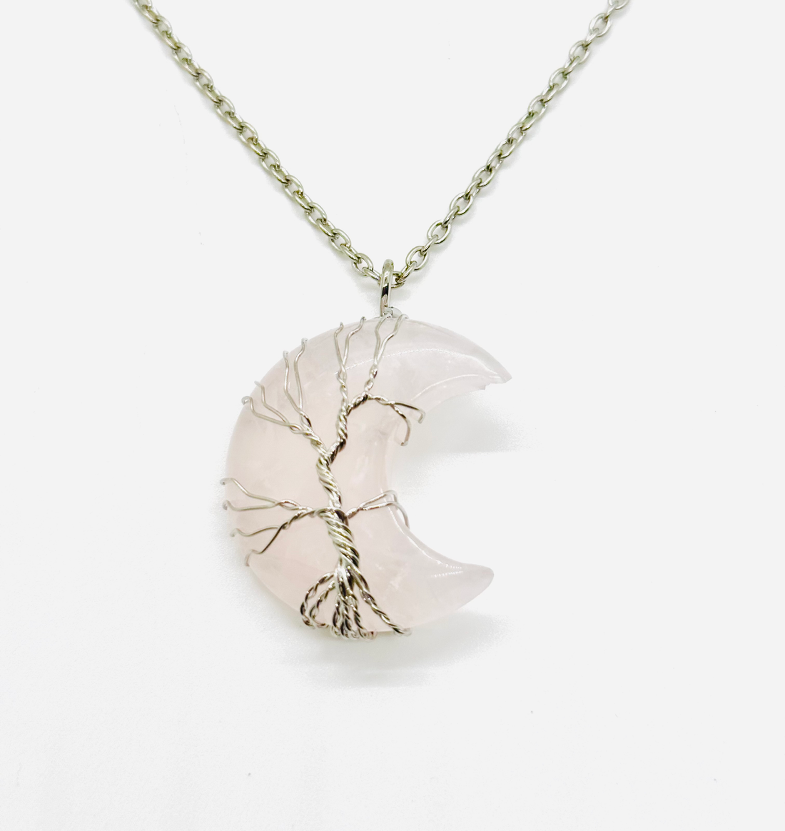 Tree Rose Quartz Moon Necklace image 0