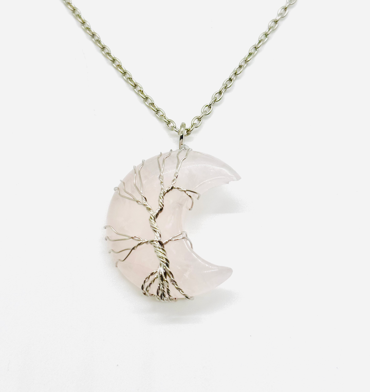 Tree Rose Quartz Moon Necklace image 0