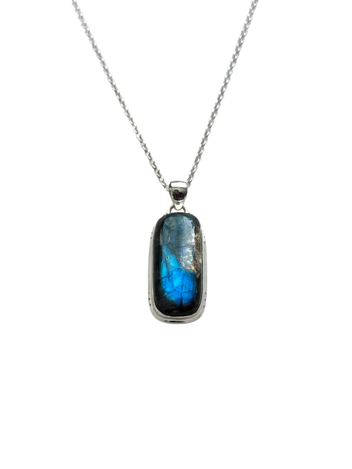 Labradorite Sterling Silver Rectangle Pendant
