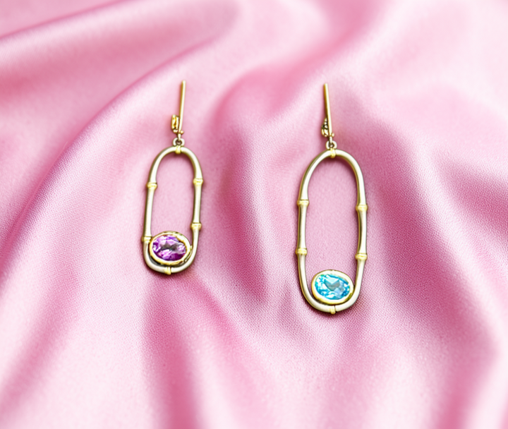 Cycles of Life Amethyst & Blue Topaz Asymmetrical Earrings