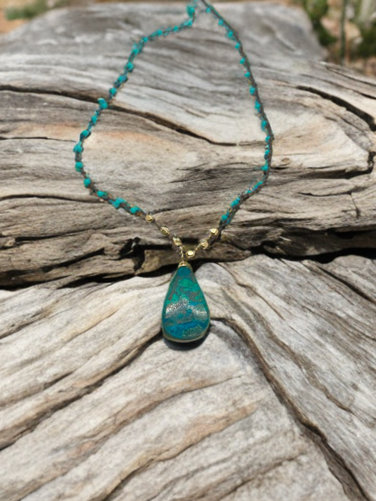 Crissocola Turquoise Braided Silk Thread Necklace image 2