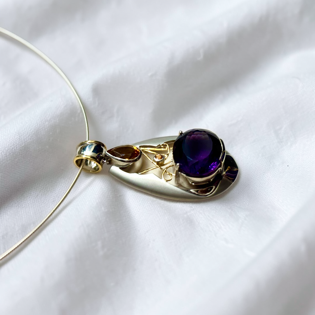 Imperial Twilight Amethyst & Citrine Necklace – 18K Gold-Plated 925 Sterling Silver