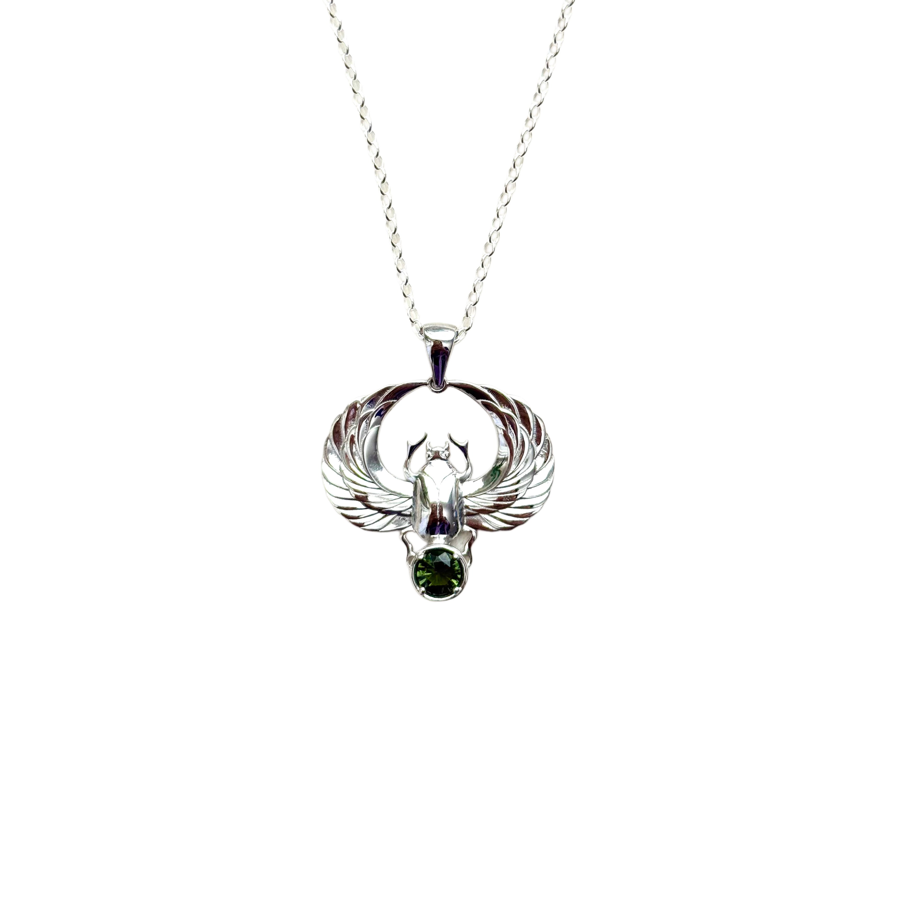 Moldavite Scarab Amulet Necklace