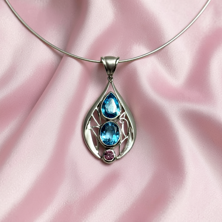 Azure Rose Topaz Necklace – Grade A Blue & Pink Topaz | 925 Sterling Silver