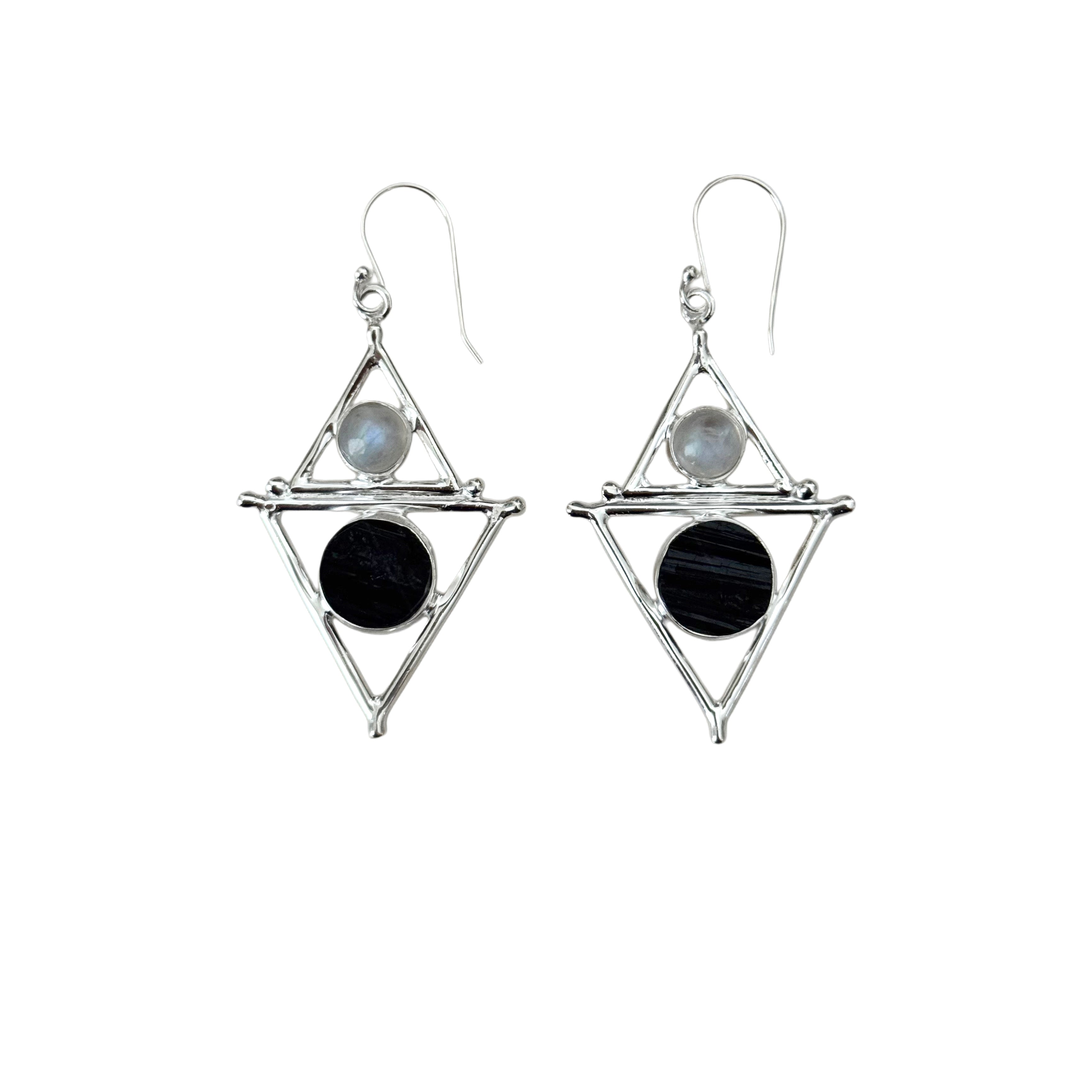 Mystic Element Earrings – Black Tourmaline & Moonstone