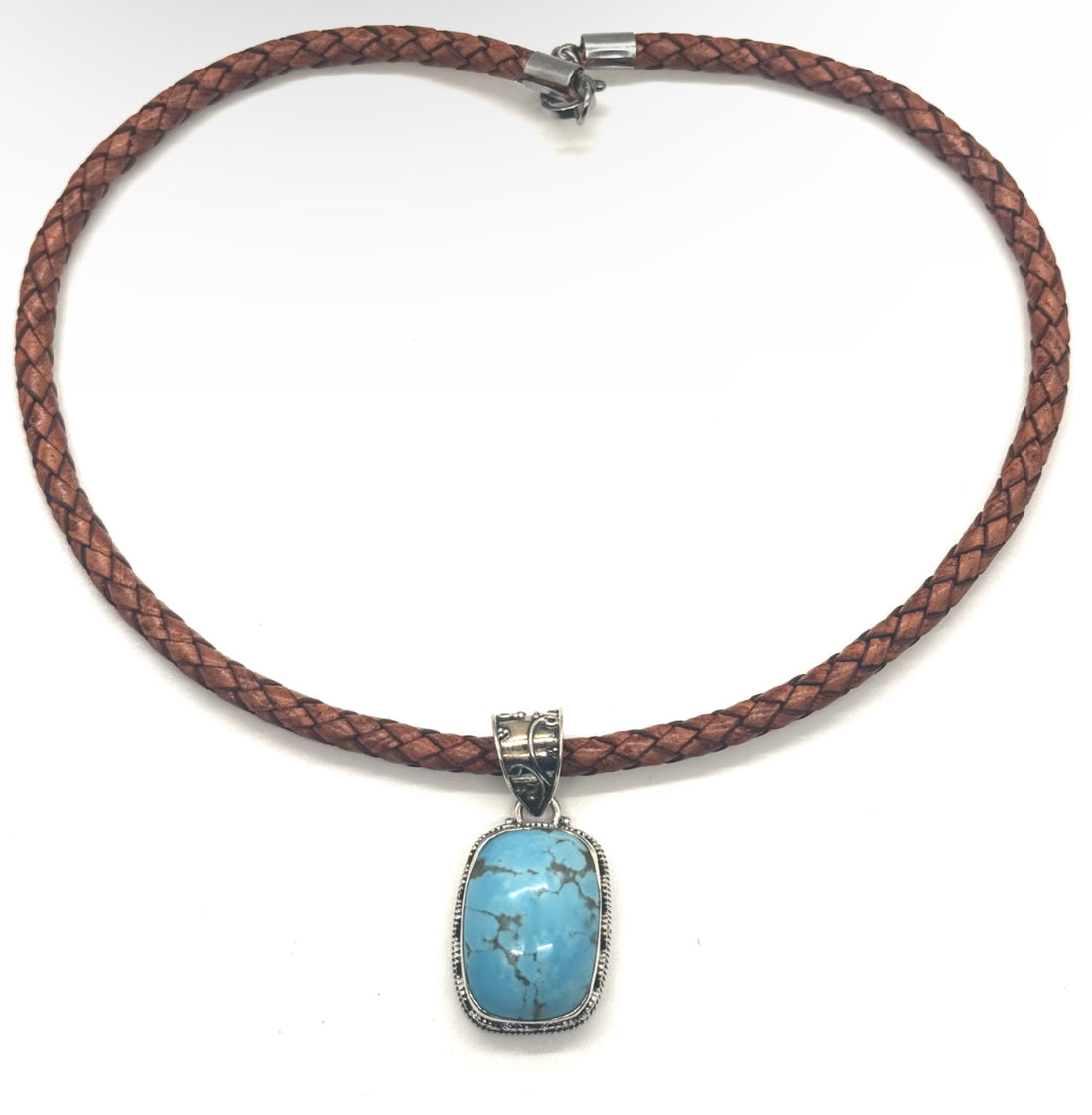 Turquoise Tan Leather Necklace image 0