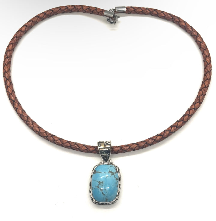 Turquoise Tan Leather Necklace image 0