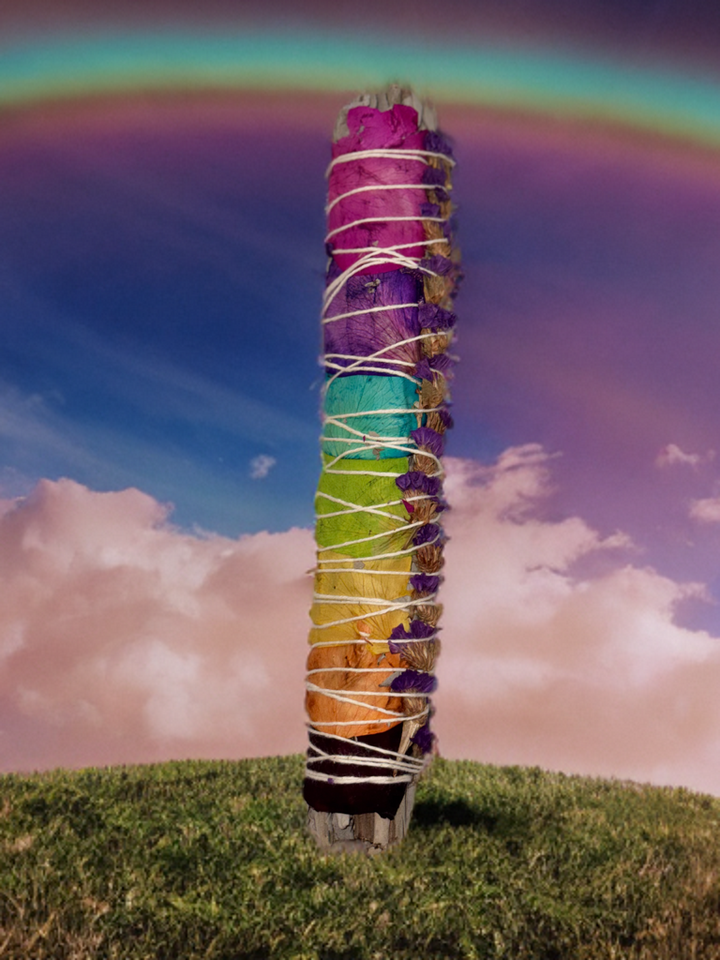 Rose Aura Cleanse – 9” White Sage & Rainbow Petal Smudge Stick