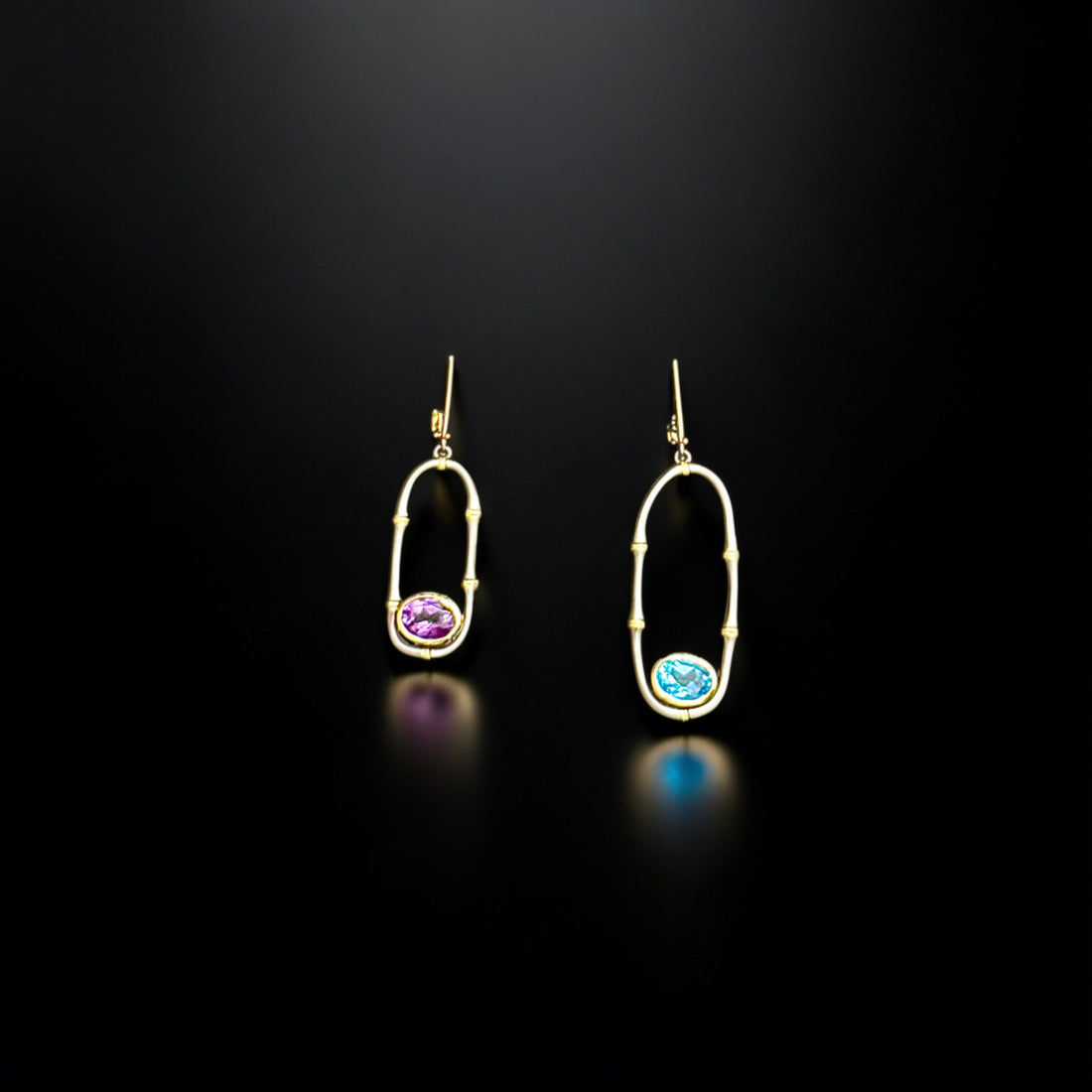 Cycles of Life Amethyst & Blue Topaz Asymmetrical Earrings