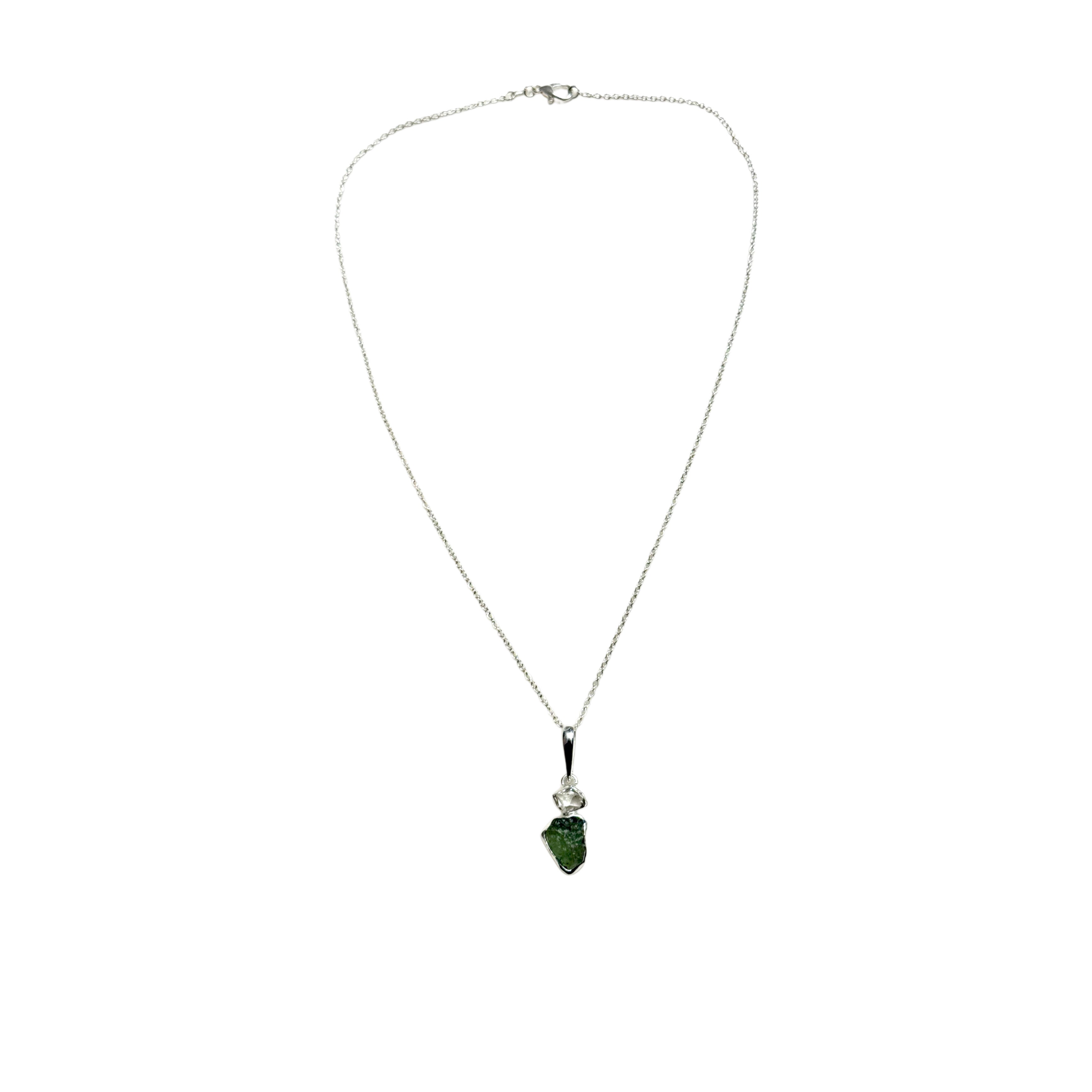 Moldavite & Herkimer Diamond Gem Necklace