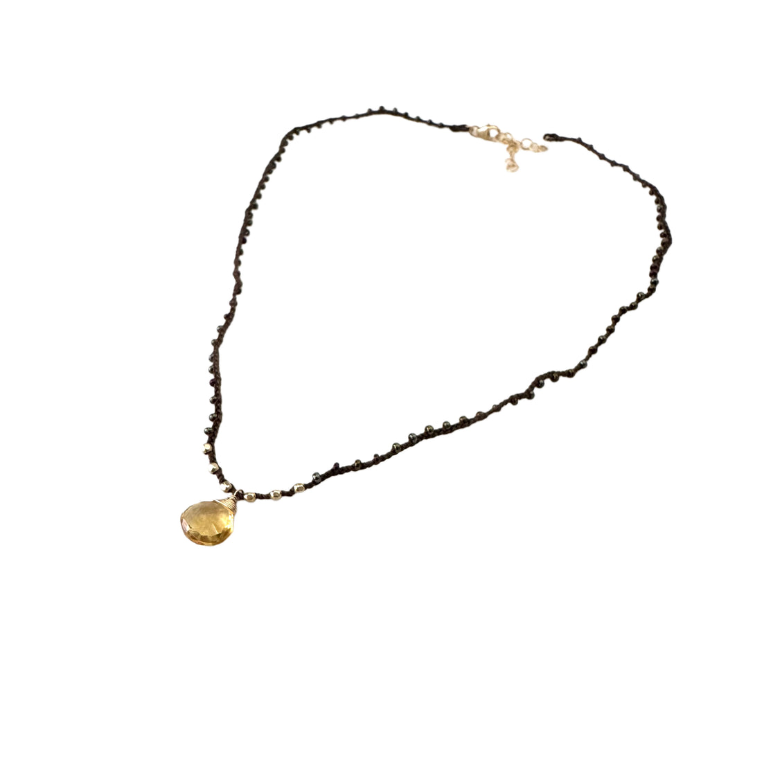 Citrine Briolette Brown Braided Silk Necklace