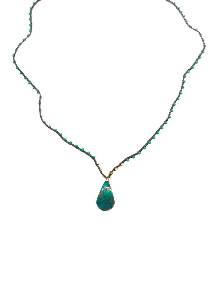 Crissocola Turquoise Braided Silk Thread Necklace image 1