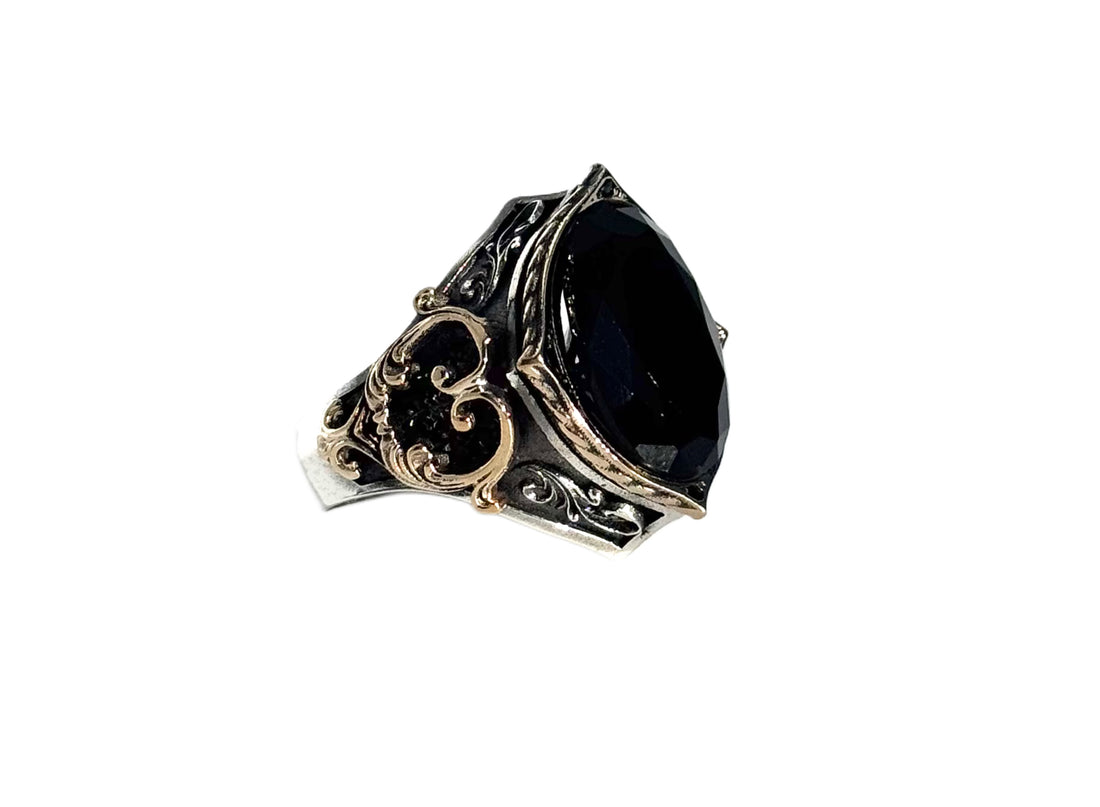 Men’s Black Crystal Signet Ring