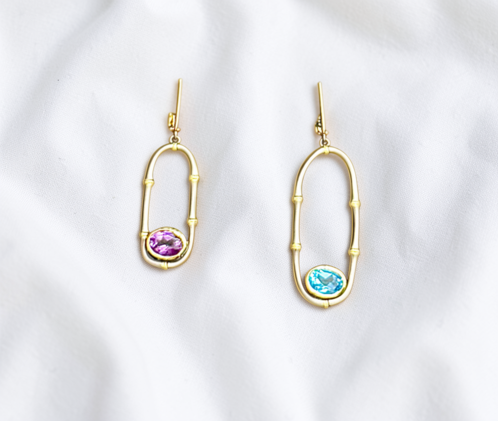 Cycles of Life Amethyst & Blue Topaz Asymmetrical Earrings