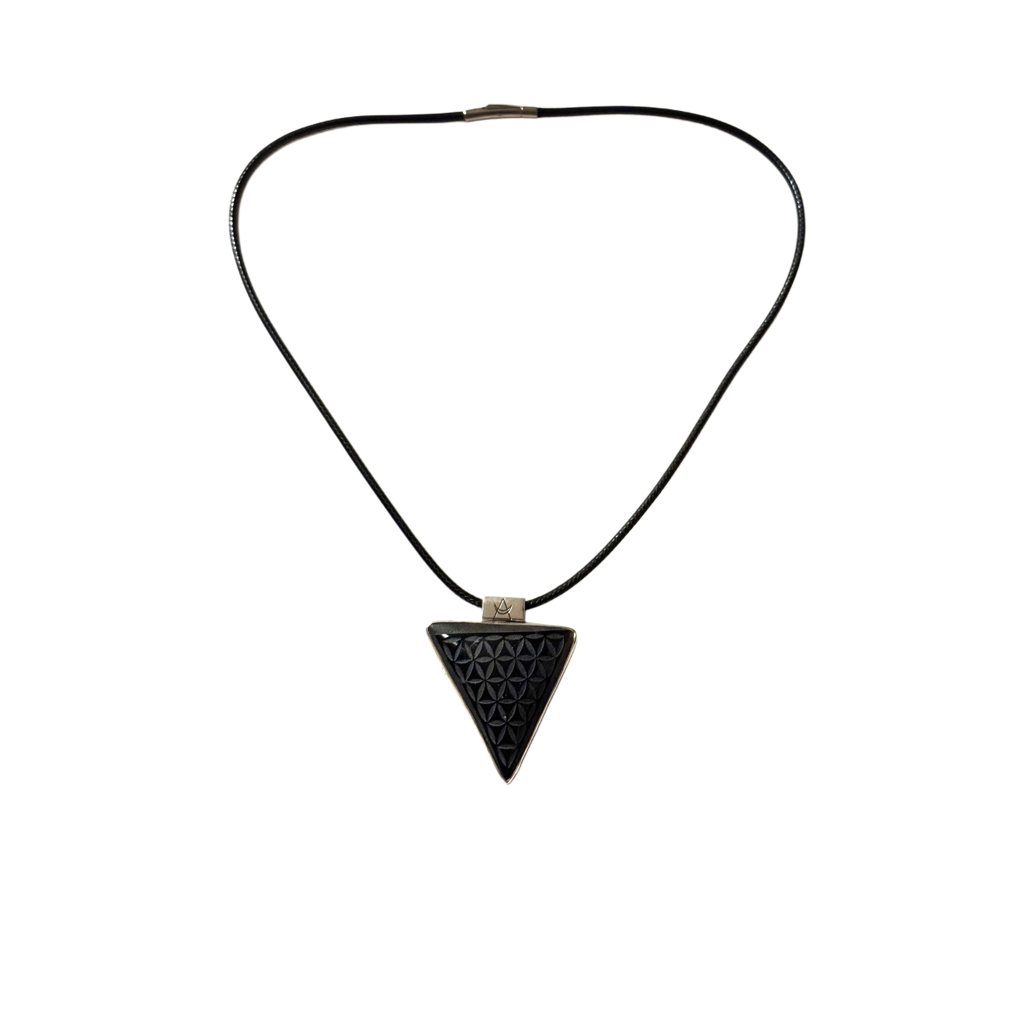 Obsidian Flower of Life Triangle Necklace