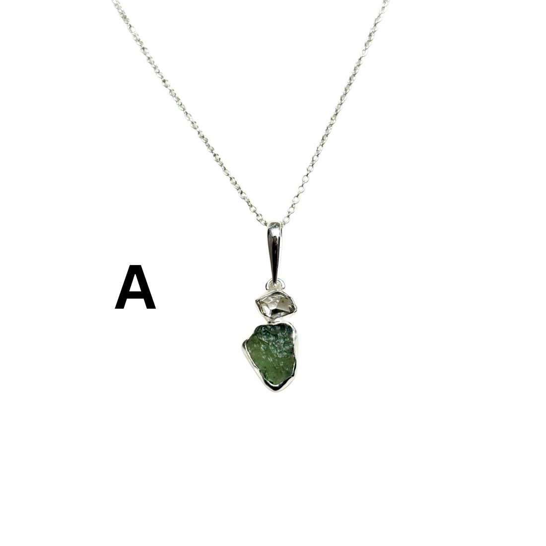 Moldavite & Herkimer Diamond Gem Necklace