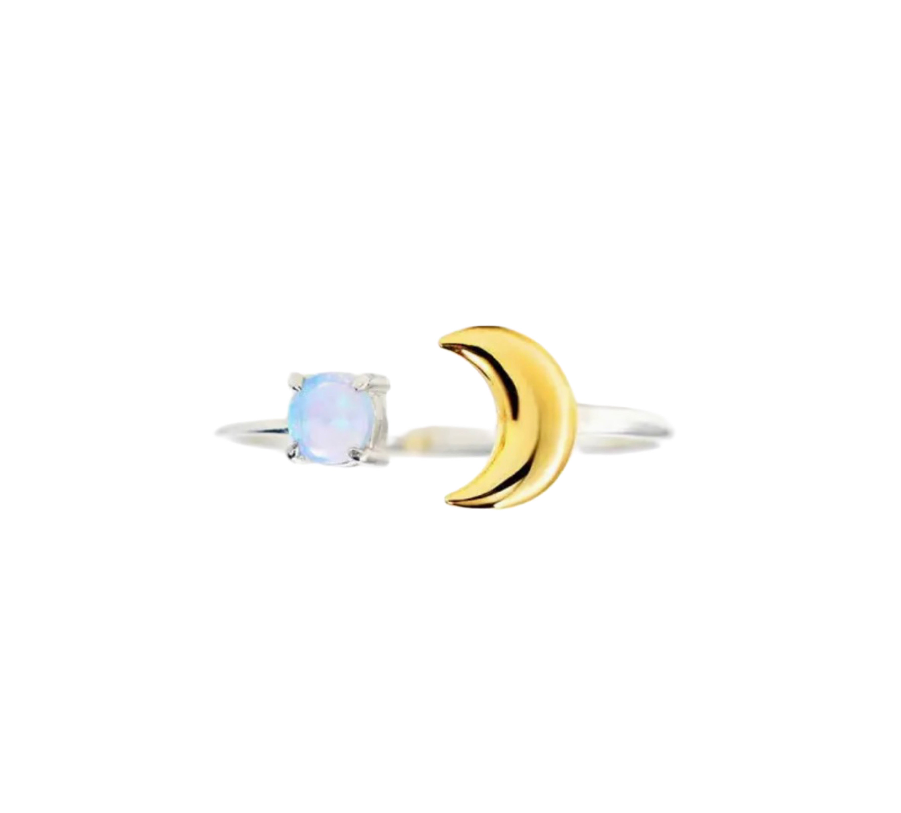 Gold Opal Moon & Star Silver Stacking Ring